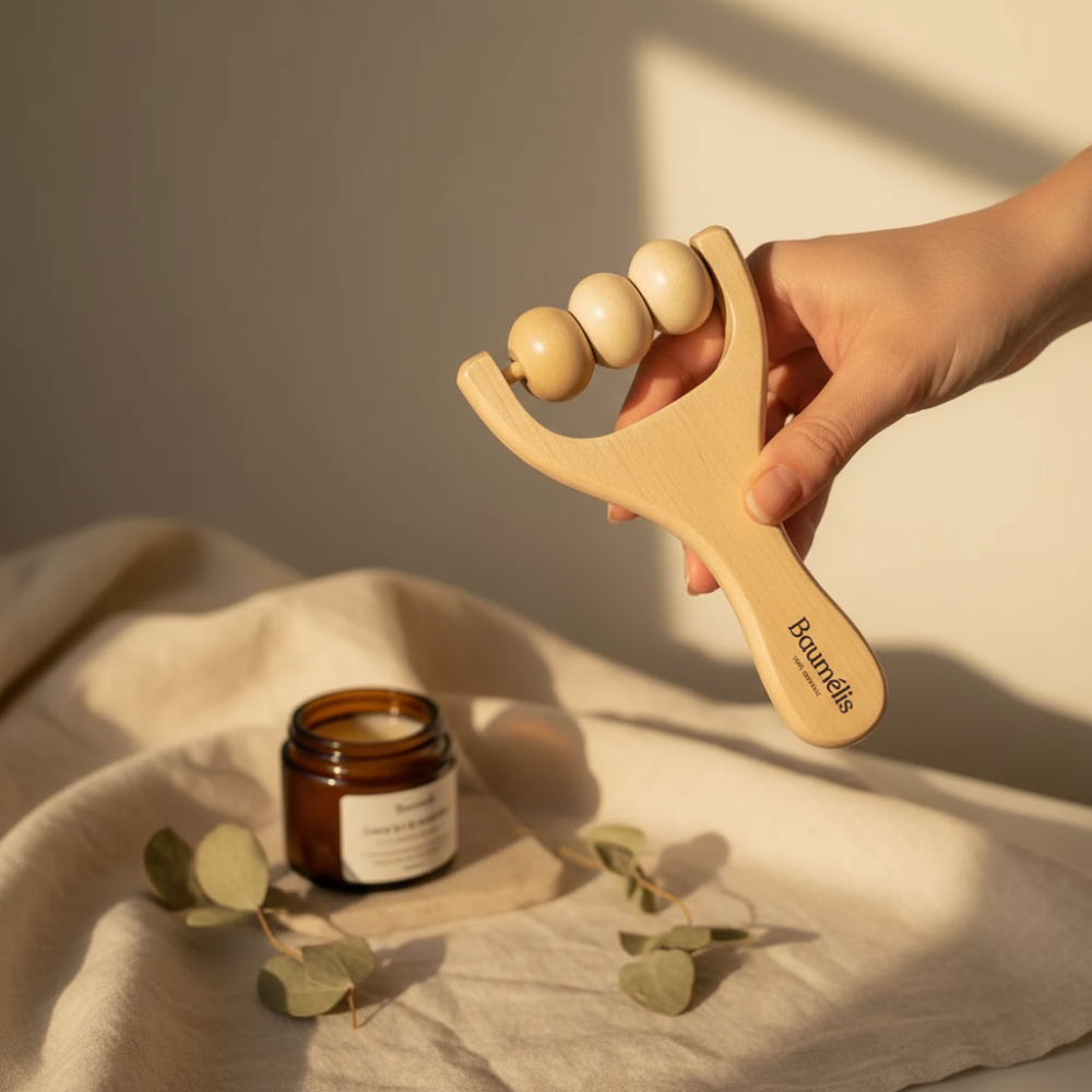 rouleau circulatoire baumélis rituel auto-massage jambes lourdes jambes légères microcirculation drainage réduction gonflements routine quotidienne complément Baume Miracle bien-être circulatoire naturel détente rapide
